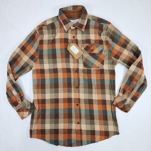 NWT Gioberti Men’s Plaid Button Up Flannel Shirt Brown Orange Shirt Size S